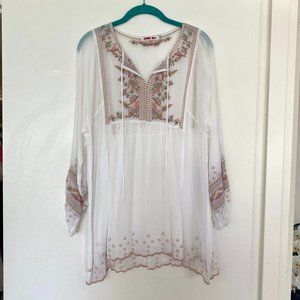 Pink and White Embroidered Tunic Dress